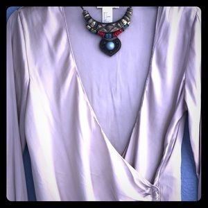 Silky nude dressy low cut blouse